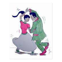 swing dancers postcards