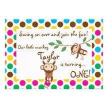 Swinging Monkey Birthday Custom Announcement
