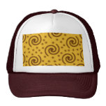 Swirl Design in mustard yellow and brown. hats
