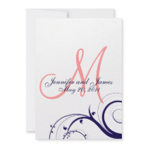Swirl Monogram Wedding Invitations Navy Coral