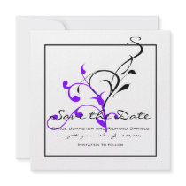 Swirl Save the Date Cards Black Purple Custom Invitation