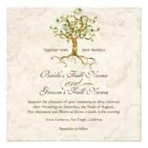 Swirl Tree Roots Antiqued Green Parchment Wedding Custom Invite