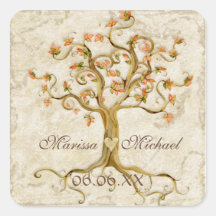 Swirl Tree Roots Antiqued Wedding Matching Seals Square Stickers