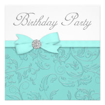 Swirl Vines Teal Blue Birthday Party Invites