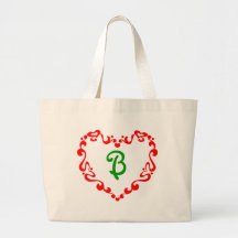 Swirling Red Monogrammed Heart Canvas Bags