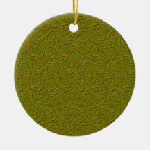 Swirling Vines Gold over Olive Green Christmas Ornament
