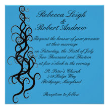 Swirling Wedding Invitation in Blue