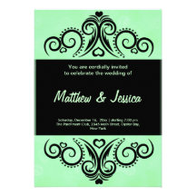 Swirls Heart Wedding (Green) Custom Announcements