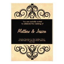 Swirls Heart Wedding (Orange) Custom Invitations