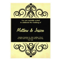 Swirls Heart Wedding (Yellow) Personalized Announcements