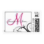 Swirls Hot Pink Monogram Wedding Postage