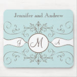 Swirls Monogram Bride Groom Names Wedding Gift Mousepads
