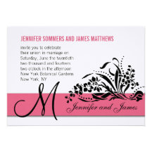 Swirls Wedding Invitation Monogram Pink