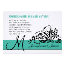 Swirls Wedding Invitation Monogram Turquoise