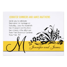 Swirls Wedding Invitation Monogram Yellow