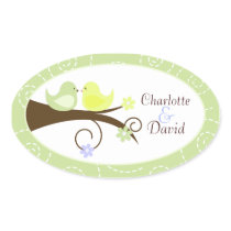 Swirly Bird (Green) Wedding Oval Favour Sticker