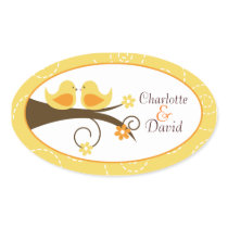 Swirly Bird (Yellow) Wedding Oval Favour Sticker