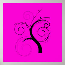 Swirly Black Tree on Pink Print