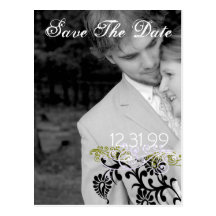 Swirly Black & White Save The Date Postcards