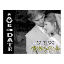 Swirly Black & White Save The Date Postcards