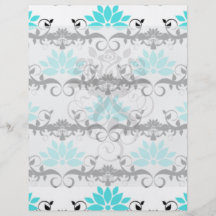 swirly modern aqua white black damask pattern flyers