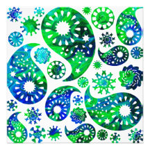 Swirly Pattern Paisley in Green and Blue. Invitation