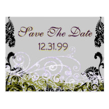 Swirly Purple & Green Save The Date Post Card
