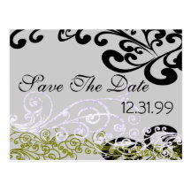 Swirly Purple & Green Save The Date Postcard