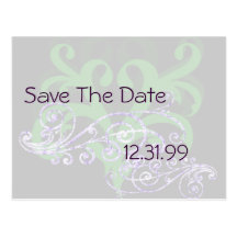 Swirly Purple & Green Save The Date Postcard
