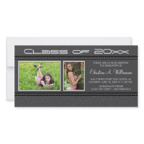 Swirly-Q 2-Photo Graduation Announcement (grey) Photo Card Template