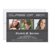 Swirly-Q 3-Photo Graduation Announcement (grey)