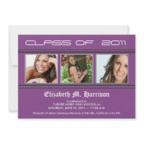 Swirly-Q 3-Photo Graduation Announcement (purple)