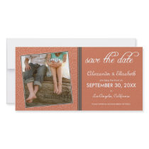 Swirly-Q Coral/Brown Save the Date Announcement