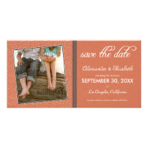 Swirly-Q Coral/Brown Save the Date Announcement Photo Card Template