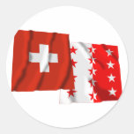 Switzerland & Valais Waving Flags Round Sticker