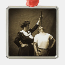 Sword Swallower and  Wife Vintage Sideshow Freaks Ornament