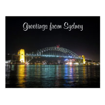sydney bridge night greetings post cards