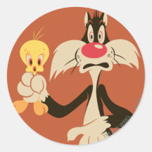 Sylvester avec Tweety Autocollant Rond