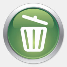 Symbole brillant d'icône de déchets autocollant rond