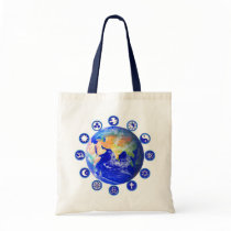 Symbols of Peace and Unity Around Planet Earth Canvas Bags