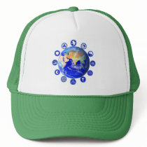 Symbols of Peace and Unity Around Planet Earth Mesh Hats