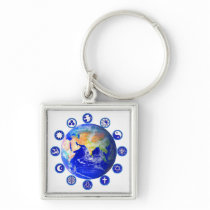 Symbols of Peace and Unity Around Planet Earth Key Chains