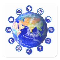 Symbols of Peace and Unity Around Planet Earth Square Stickers