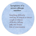 Symptoms of severe Food Allergy Round Sticker