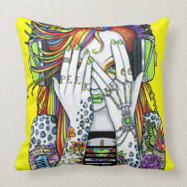 Synthea Psytrance DJ Rainbow Fairy Tattoo Pillow pillows