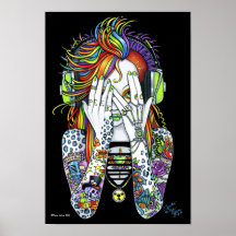 Synthea Psytrance Rainbow Peek A Boo Tattoo Poster