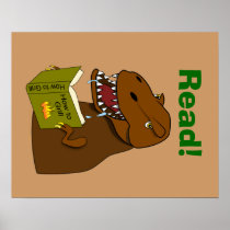 T Rex Dinosaur Reading Funny School Educational Posters