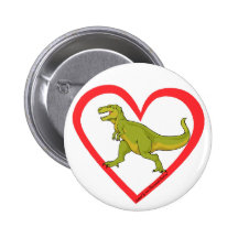 T Rex Heart Pinback Buttons