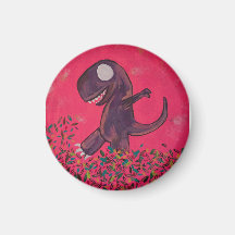 T-rex plays in the leaves refrigerator magnet
