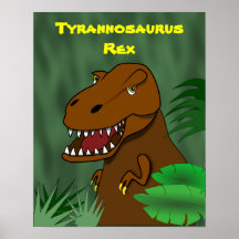 T-Rex Tyrannosaurus Rex Scary Cartoon Dinosaur Print